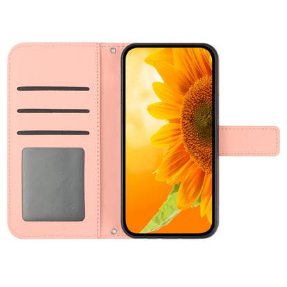 HT04 For Sony Xperia 10 V Sunflower Imprinted Phone Cover Leather Stand Wallet Case with Hand Strap