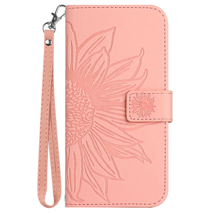 HT04 For Sony Xperia 10 V Sunflower Imprinted Phone Cover Leather Stand Wallet Case with Hand Strap