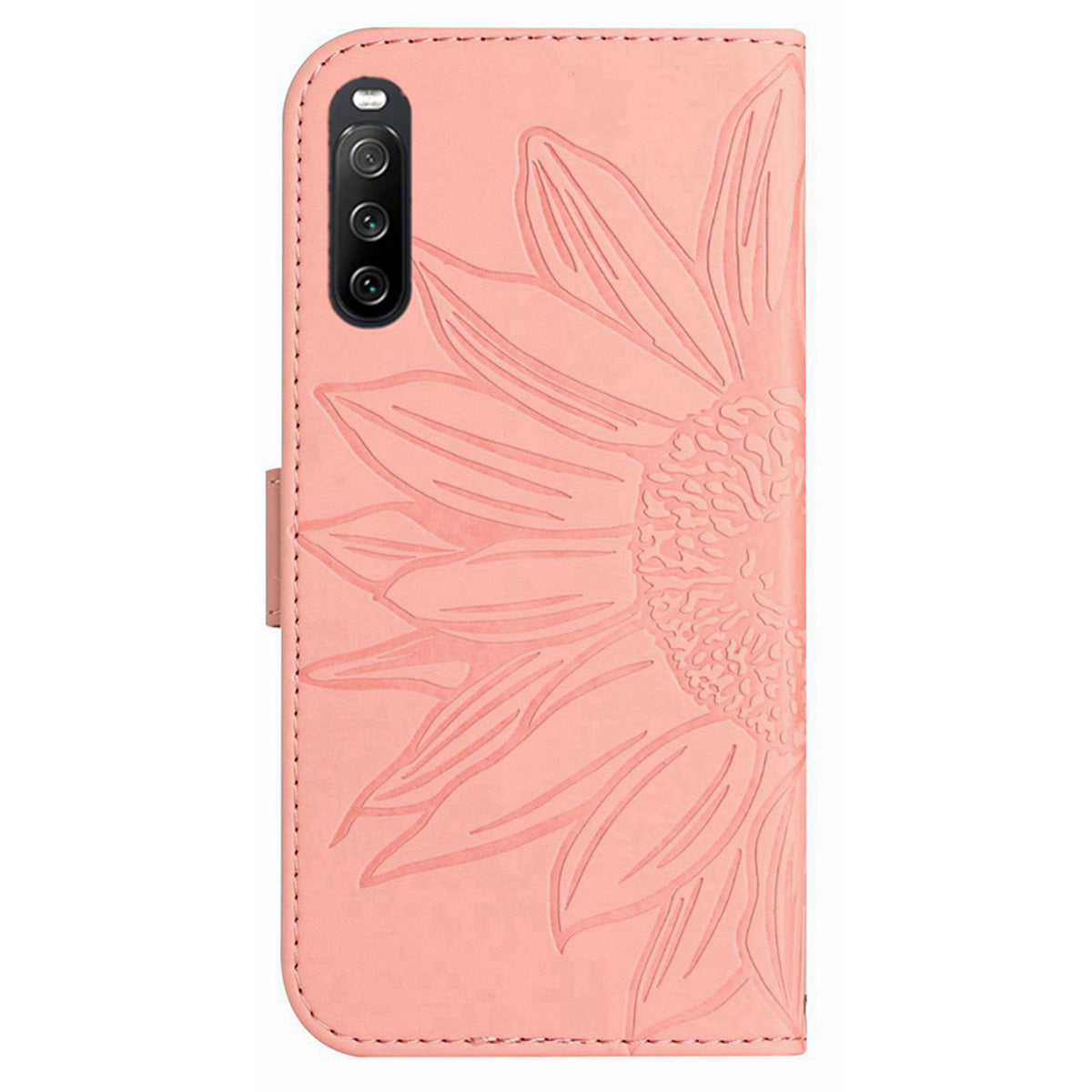 HT04 For Sony Xperia 10 V Sunflower Imprinted Phone Cover Leather Stand Wallet Case with Hand Strap