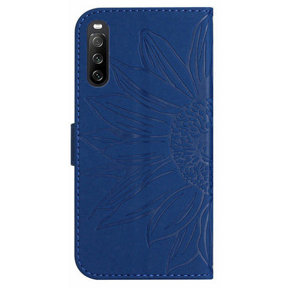 HT04 For Sony Xperia 10 V Sunflower Imprinted Phone Cover Leather Stand Wallet Case with Hand Strap