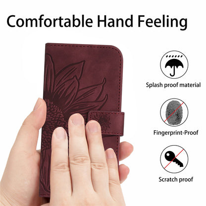 HT04 For Sony Xperia 10 V Sunflower Imprinted Phone Cover Leather Stand Wallet Case with Hand Strap