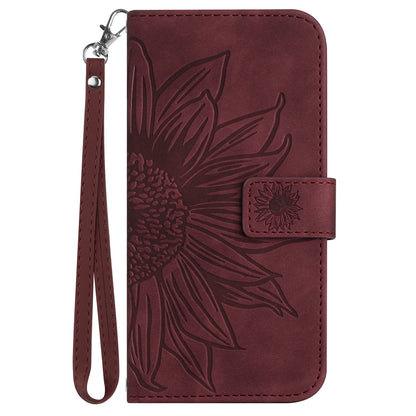 HT04 For Sony Xperia 10 V Sunflower Imprinted Phone Cover Leather Stand Wallet Case with Hand Strap