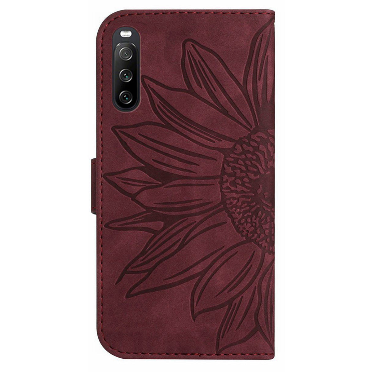 HT04 For Sony Xperia 10 V Sunflower Imprinted Phone Cover Leather Stand Wallet Case with Hand Strap