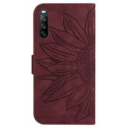 HT04 For Sony Xperia 10 V Sunflower Imprinted Phone Cover Leather Stand Wallet Case with Hand Strap