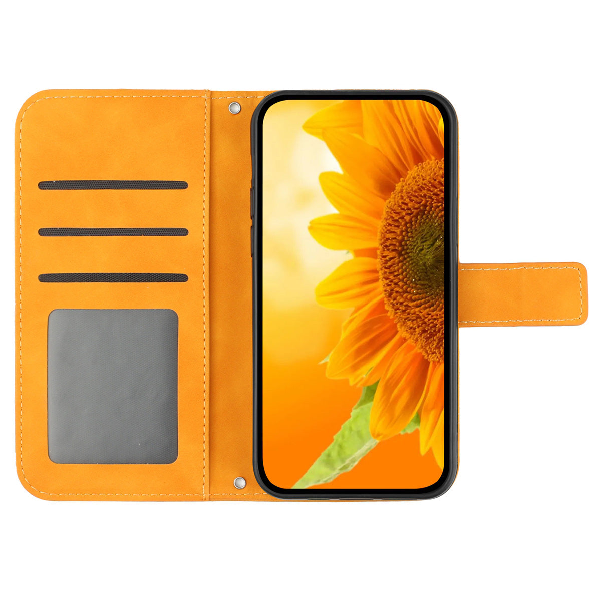 HT04 For Sony Xperia 10 V Sunflower Imprinted Phone Cover Leather Stand Wallet Case with Hand Strap