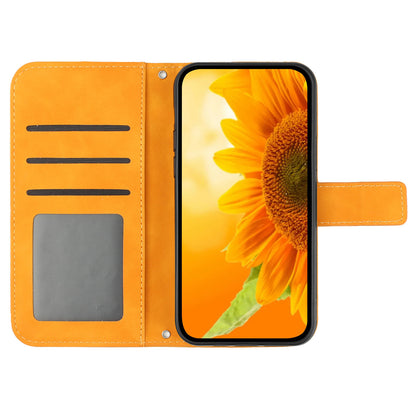 HT04 For Sony Xperia 10 V Sunflower Imprinted Phone Cover Leather Stand Wallet Case with Hand Strap