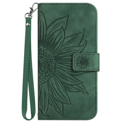HT04 For Sony Xperia 10 V Sunflower Imprinted Phone Cover Leather Stand Wallet Case with Hand Strap