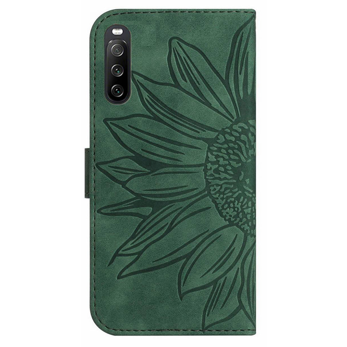 HT04 For Sony Xperia 10 V Sunflower Imprinted Phone Cover Leather Stand Wallet Case with Hand Strap
