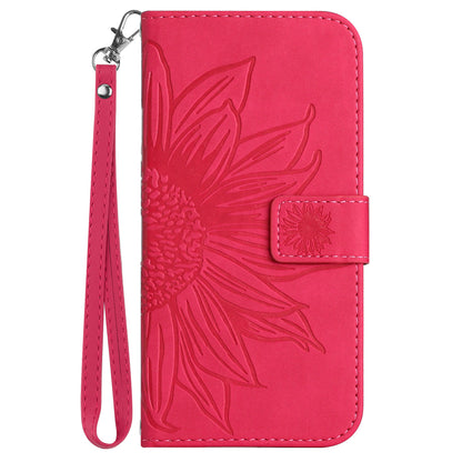 HT04 For Sony Xperia 10 V Sunflower Imprinted Phone Cover Leather Stand Wallet Case with Hand Strap