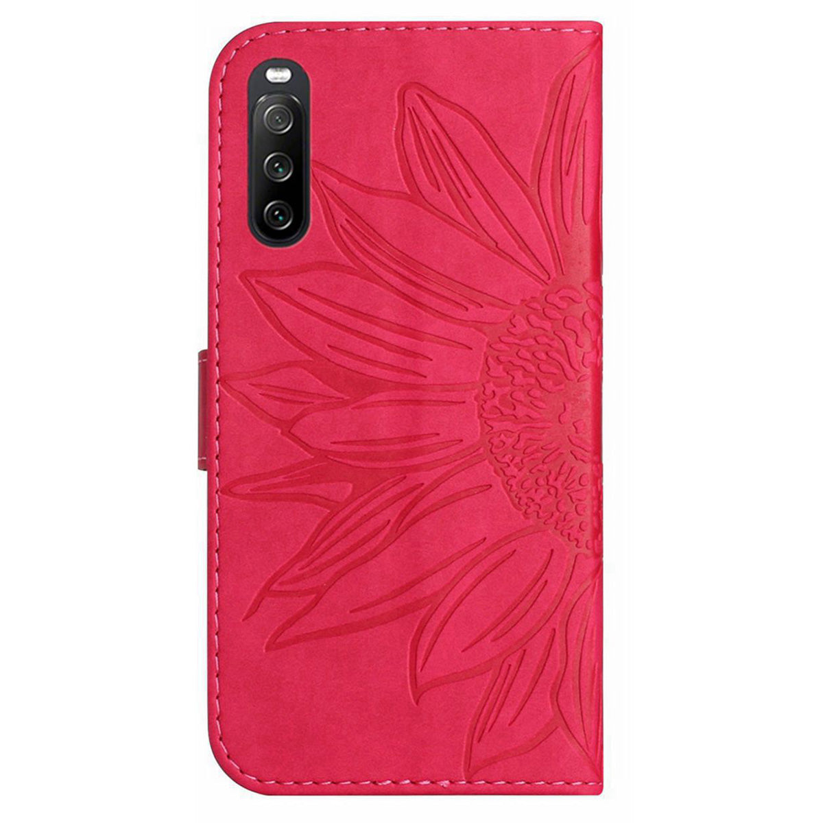 HT04 For Sony Xperia 10 V Sunflower Imprinted Phone Cover Leather Stand Wallet Case with Hand Strap