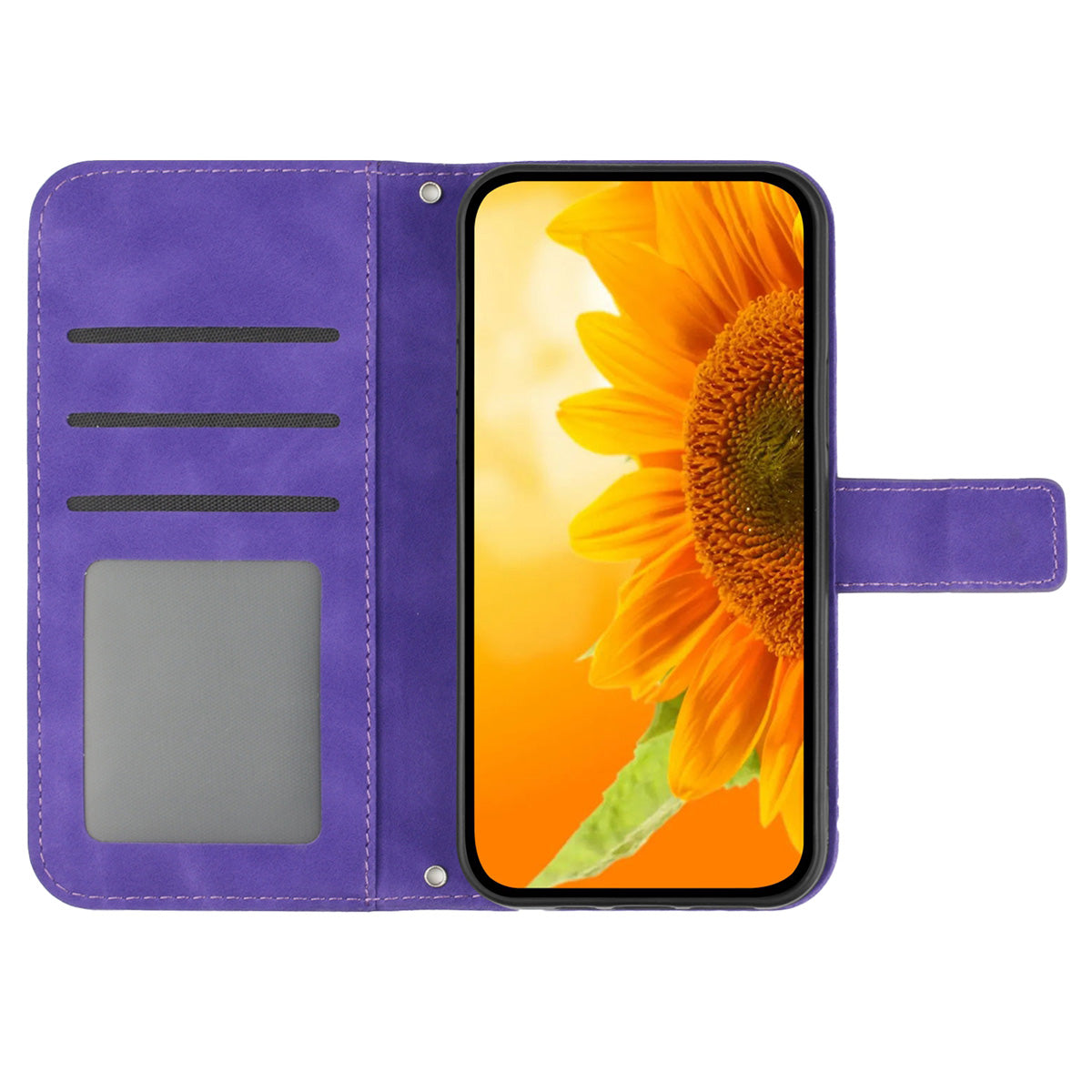 HT04 For Sony Xperia 10 V Sunflower Imprinted Phone Cover Leather Stand Wallet Case with Hand Strap
