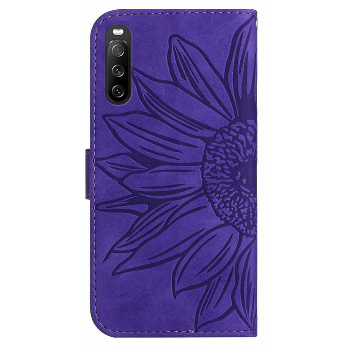 HT04 For Sony Xperia 10 V Sunflower Imprinted Phone Cover Leather Stand Wallet Case with Hand Strap