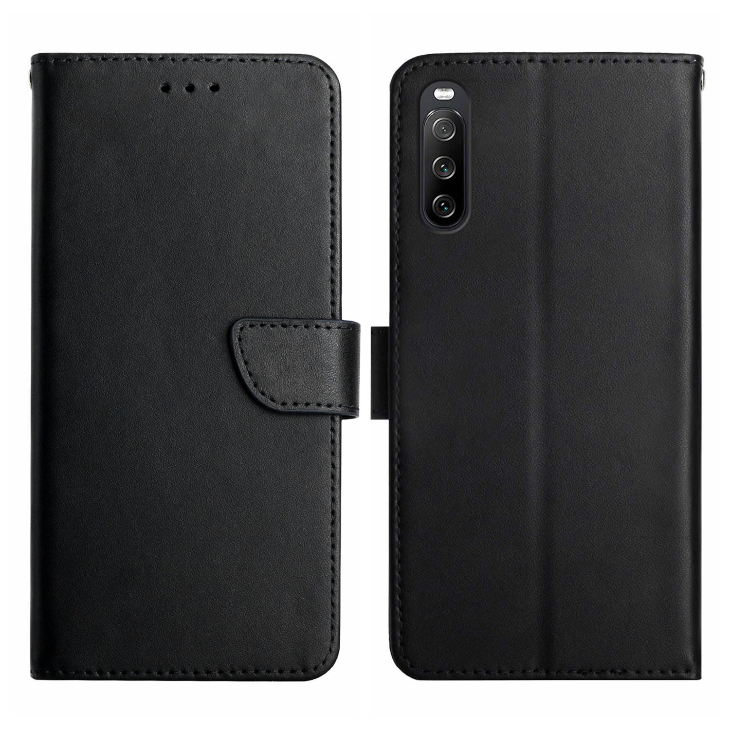 HT02 For Sony Xperia 10 V Nappa Texture Genuine Cow Leather Phone Case Stand Wallet Flip Phone Cover
