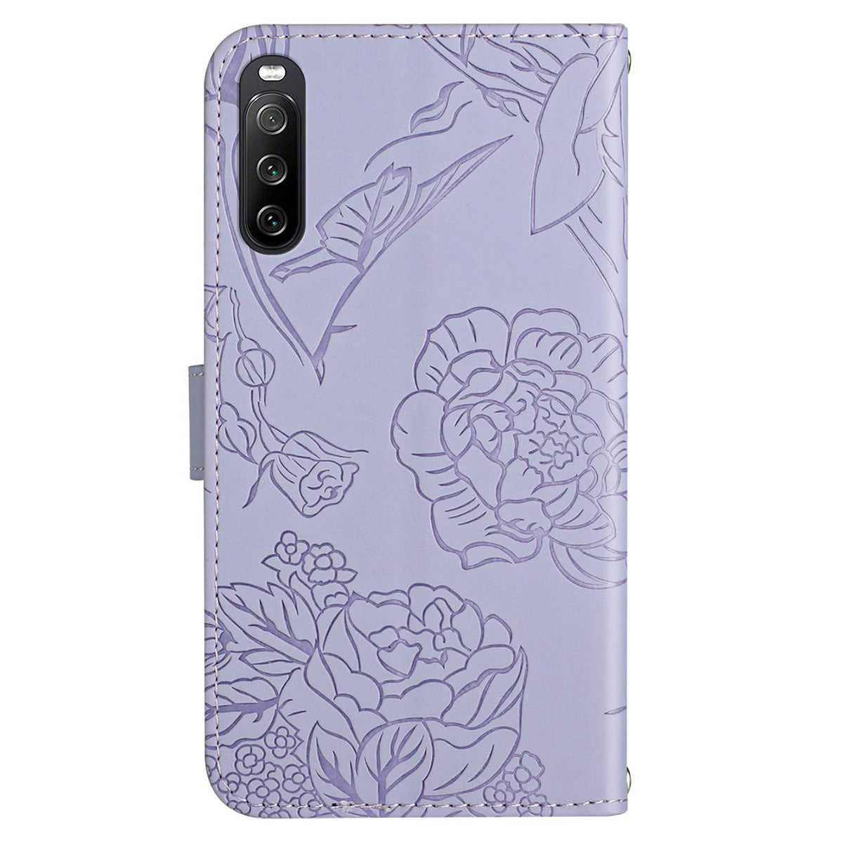 HT03 For Sony Xperia 10 V Skin-touch Leather Phone Case Imprinted Stand Wallet Cover with Shoulder Strap