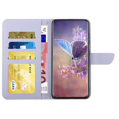 HT03 For Sony Xperia 10 V Skin-touch Leather Phone Case Imprinted Stand Wallet Cover with Shoulder Strap