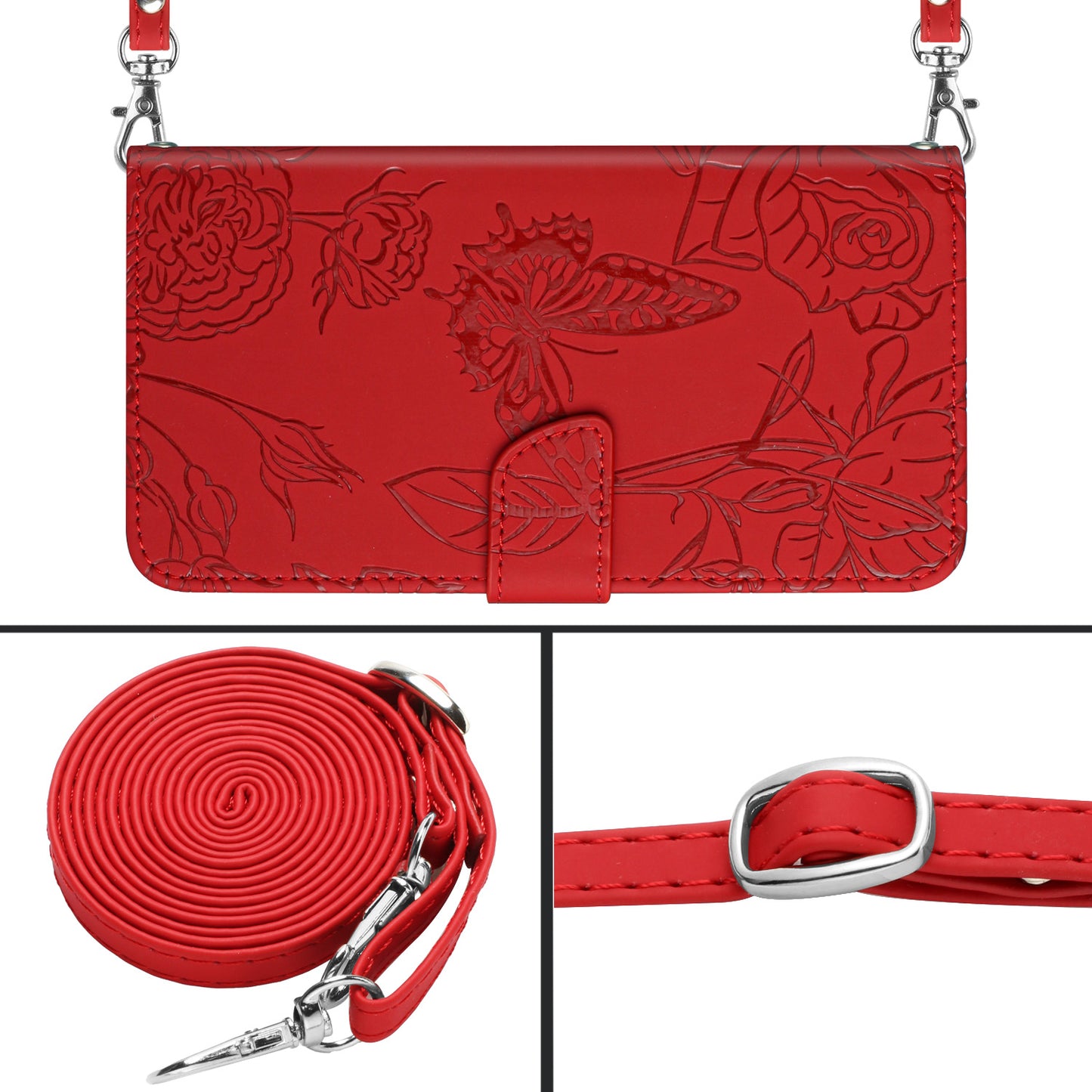 HT03 For Sony Xperia 10 V Skin-touch Leather Phone Case Imprinted Stand Wallet Cover with Shoulder Strap