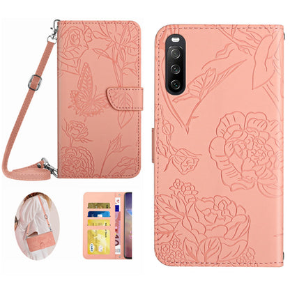 HT03 For Sony Xperia 10 V Skin-touch Leather Phone Case Imprinted Stand Wallet Cover with Shoulder Strap