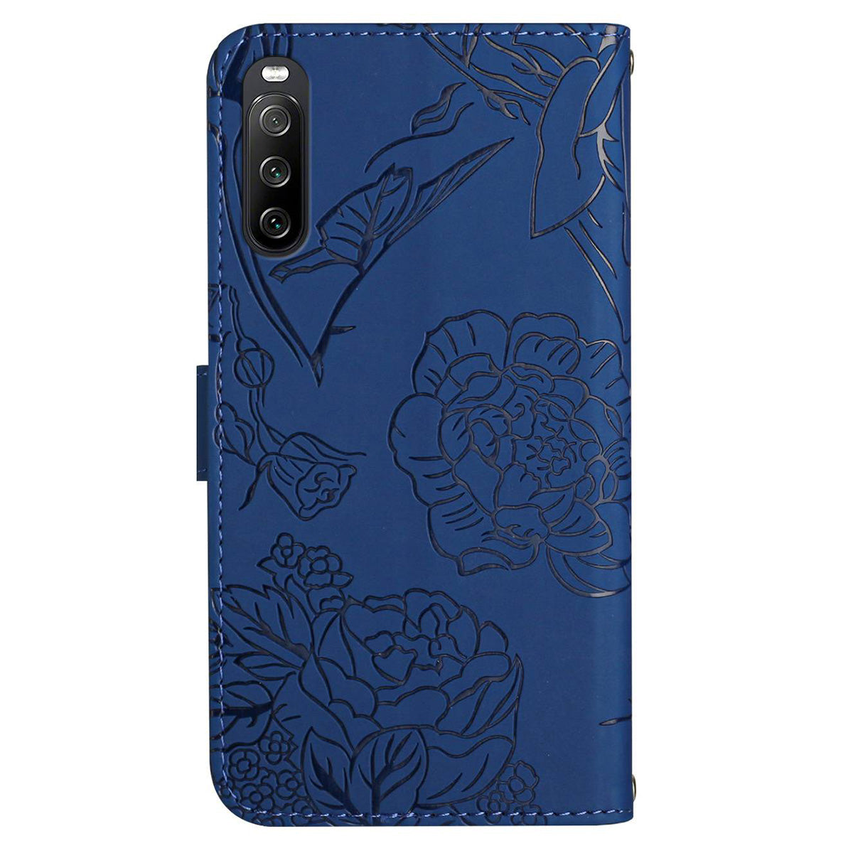 HT03 For Sony Xperia 10 V Skin-touch Leather Phone Case Imprinted Stand Wallet Cover with Shoulder Strap