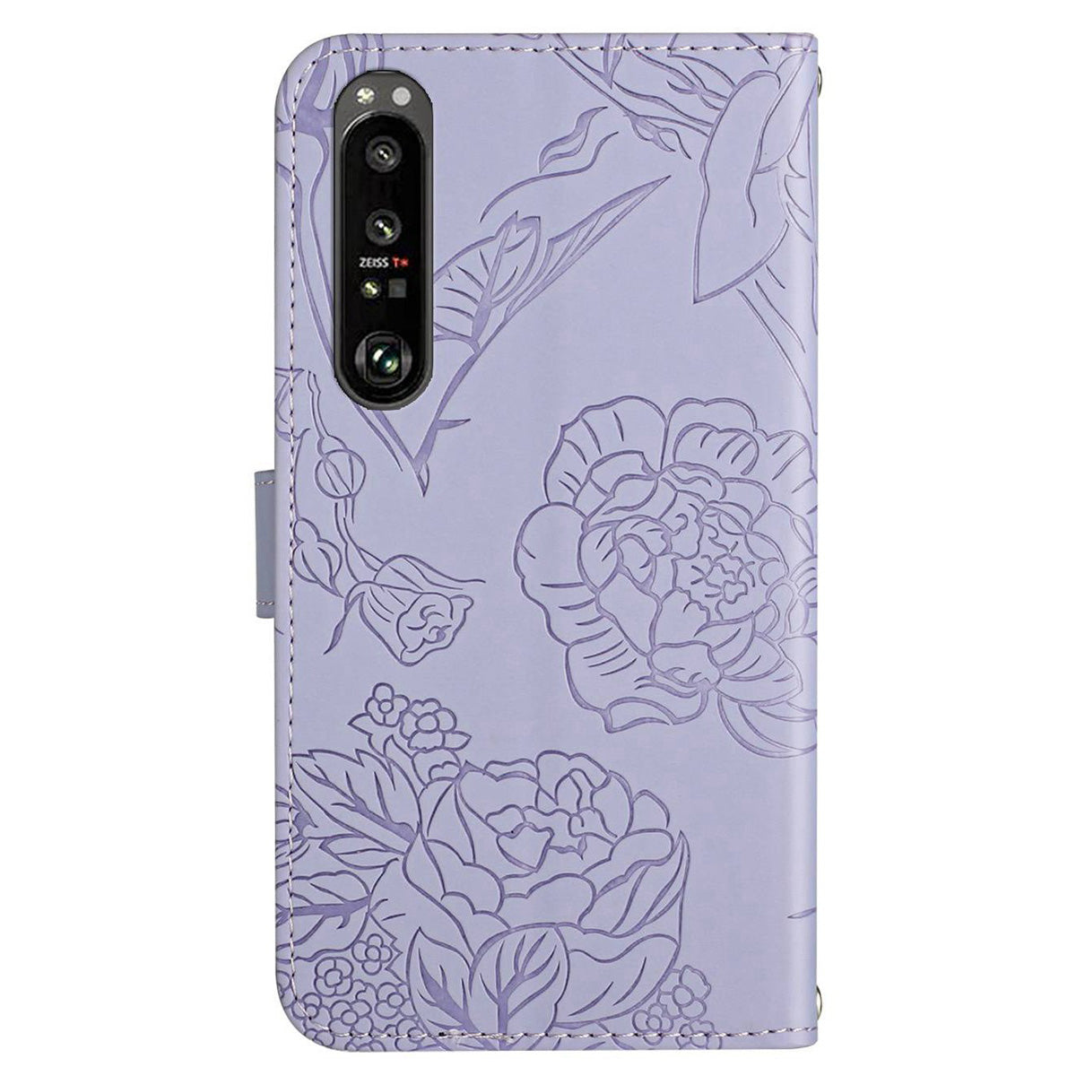 HT03 For Sony Xperia 1 V Skin-touch PU Leather Flip Phone Case Stand Wallet Imprinted Pattern Shell with Strap