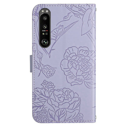 HT03 For Sony Xperia 1 V Skin-touch PU Leather Flip Phone Case Stand Wallet Imprinted Pattern Shell with Strap