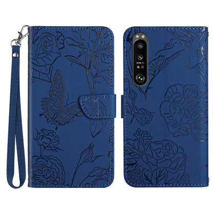 HT03 For Sony Xperia 1 V Skin-touch PU Leather Flip Phone Case Stand Wallet Imprinted Pattern Shell with Strap