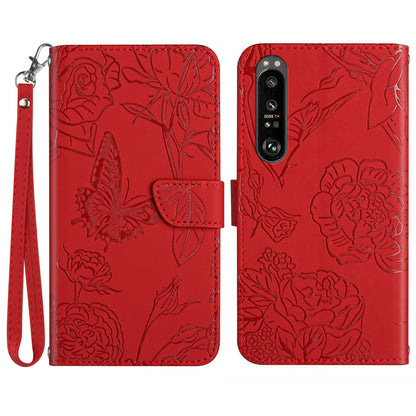 HT03 For Sony Xperia 1 V Skin-touch PU Leather Flip Phone Case Stand Wallet Imprinted Pattern Shell with Strap
