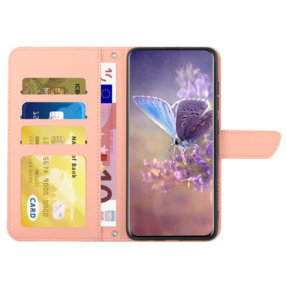 HT03 Phone Case for Sony Xperia 1 V Stand Wallet PU Leather Butterfly Flowers Imprinted Cover with Shoulder Strap
