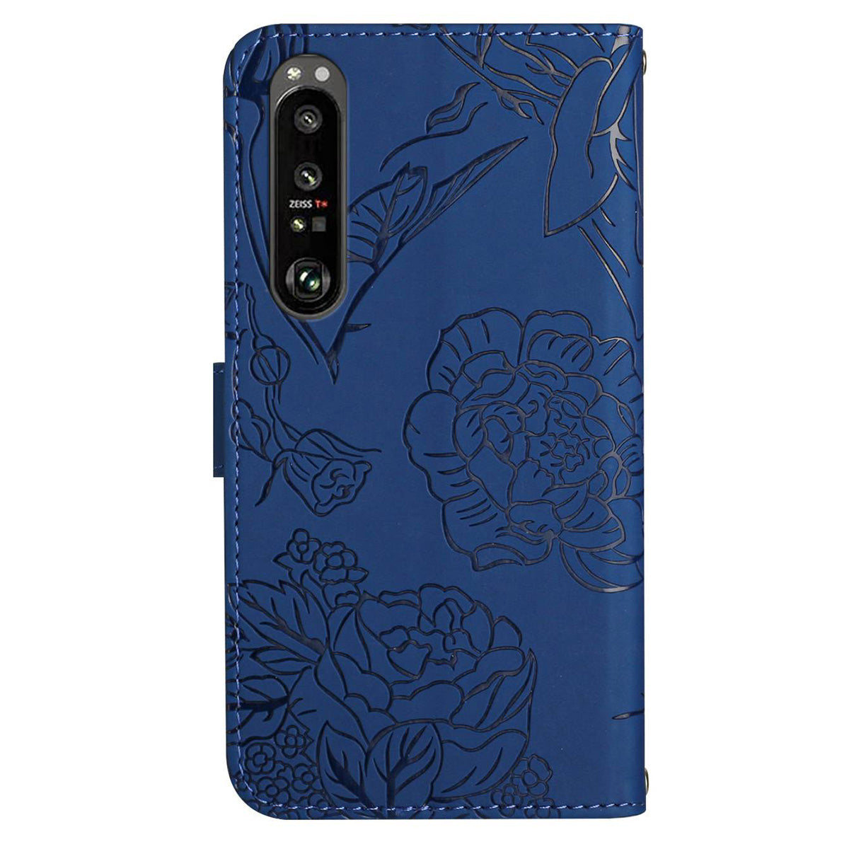 HT03 Phone Case for Sony Xperia 1 V Stand Wallet PU Leather Butterfly Flowers Imprinted Cover with Shoulder Strap
