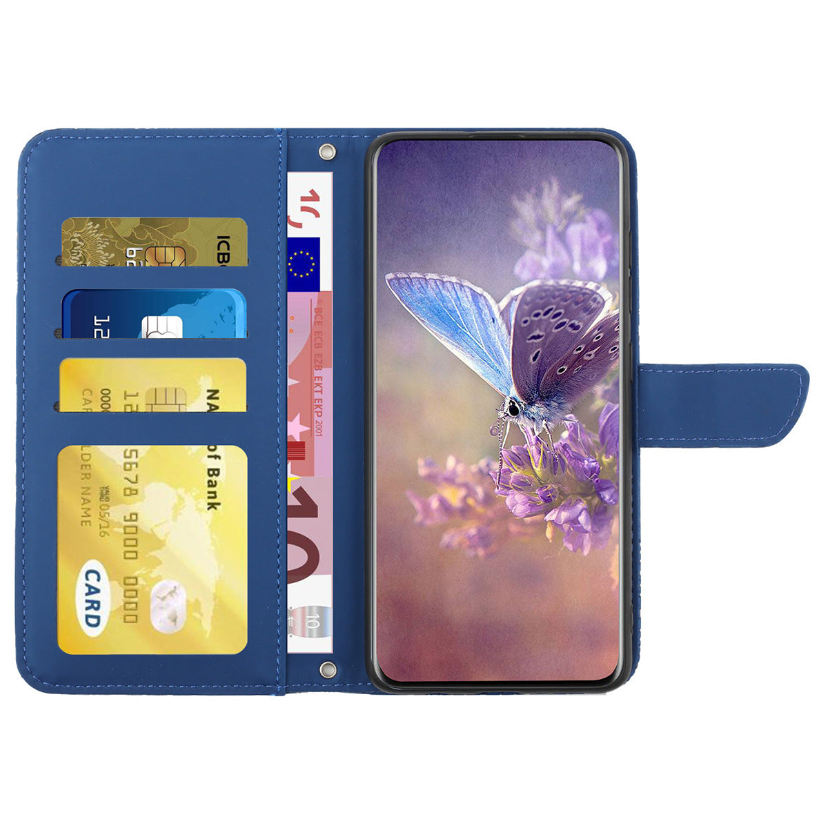 HT03 Phone Case for Sony Xperia 1 V Stand Wallet PU Leather Butterfly Flowers Imprinted Cover with Shoulder Strap