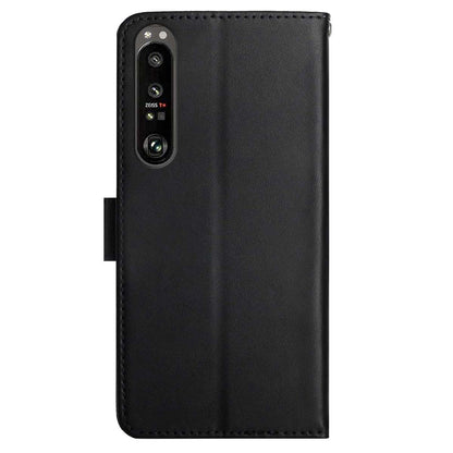 HT02 For Sony Xperia 1 V Nappa Texture Phone Case Stand Wallet Genuine Cow Leather Flip Phone Cover