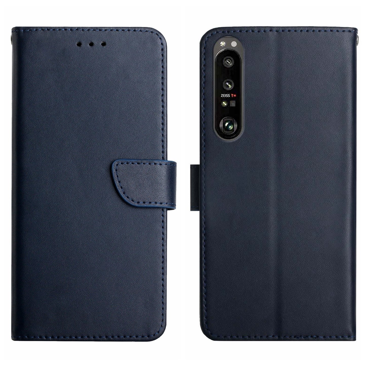 HT02 For Sony Xperia 1 V Nappa Texture Phone Case Stand Wallet Genuine Cow Leather Flip Phone Cover