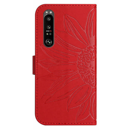 HT04 For Sony Xperia 1 V Sunflower Pattern Phone Case PU Leather Stand Wallet Cover with Shoulder Strap