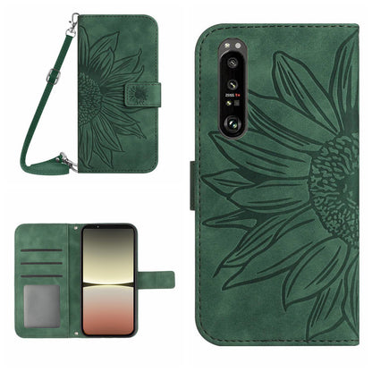 HT04 For Sony Xperia 1 V Sunflower Pattern Phone Case PU Leather Stand Wallet Cover with Shoulder Strap