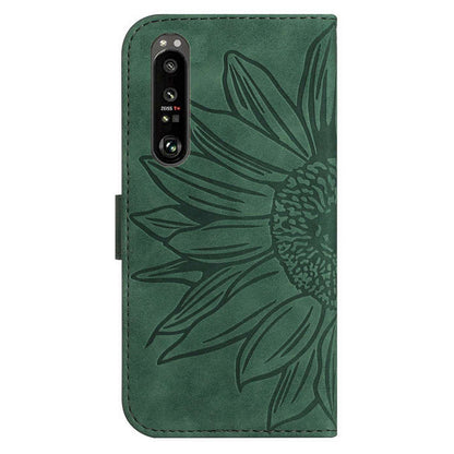 HT04 For Sony Xperia 1 V Sunflower Pattern Phone Case PU Leather Stand Wallet Cover with Shoulder Strap