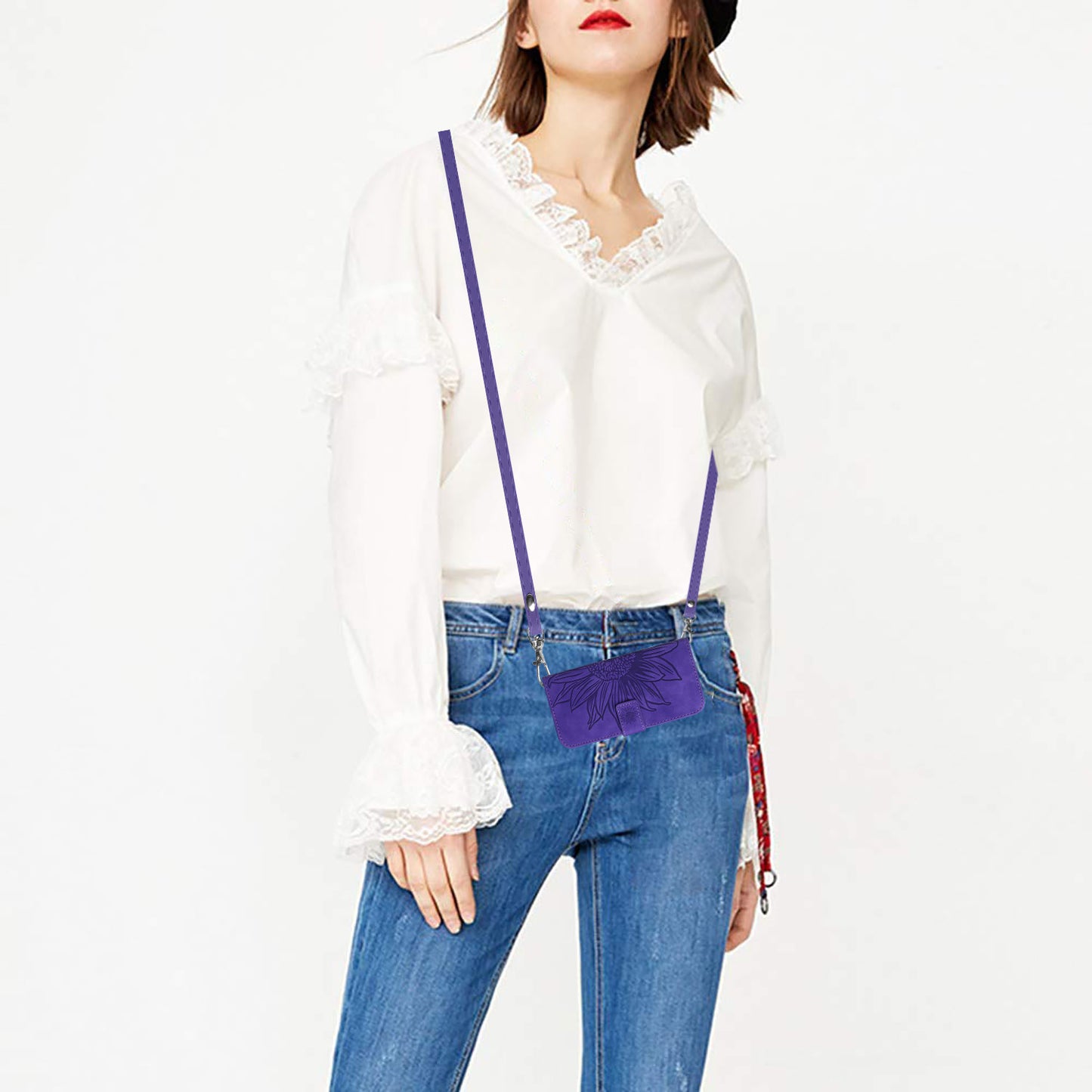 HT04 For Sony Xperia 1 V Sunflower Pattern Phone Case PU Leather Stand Wallet Cover with Shoulder Strap