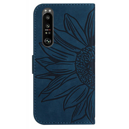 HT04 For Sony Xperia 1 V PU Leather Stand Phone Case Sunflower Pattern Wallet Shell with Hand Strap