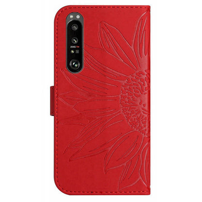 HT04 For Sony Xperia 1 V PU Leather Stand Phone Case Sunflower Pattern Wallet Shell with Hand Strap