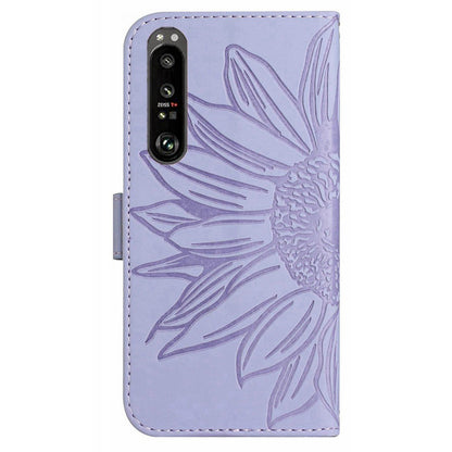 HT04 For Sony Xperia 1 V PU Leather Stand Phone Case Sunflower Pattern Wallet Shell with Hand Strap