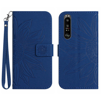 HT04 For Sony Xperia 1 V PU Leather Stand Phone Case Sunflower Pattern Wallet Shell with Hand Strap