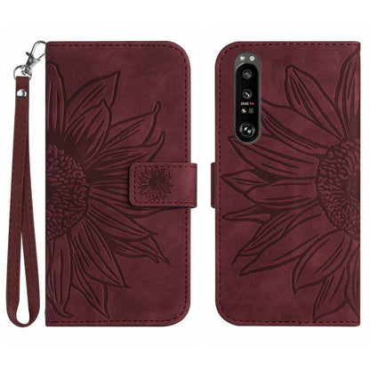 HT04 For Sony Xperia 1 V PU Leather Stand Phone Case Sunflower Pattern Wallet Shell with Hand Strap