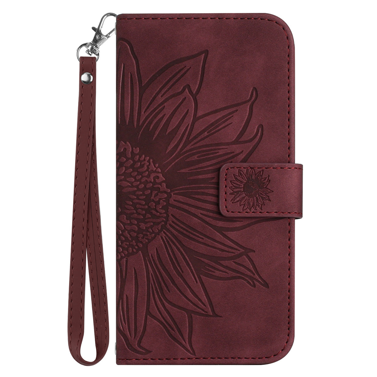 HT04 For Sony Xperia 1 V PU Leather Stand Phone Case Sunflower Pattern Wallet Shell with Hand Strap