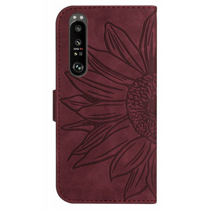HT04 For Sony Xperia 1 V PU Leather Stand Phone Case Sunflower Pattern Wallet Shell with Hand Strap