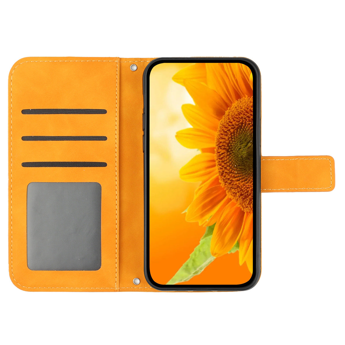 HT04 For Sony Xperia 1 V PU Leather Stand Phone Case Sunflower Pattern Wallet Shell with Hand Strap