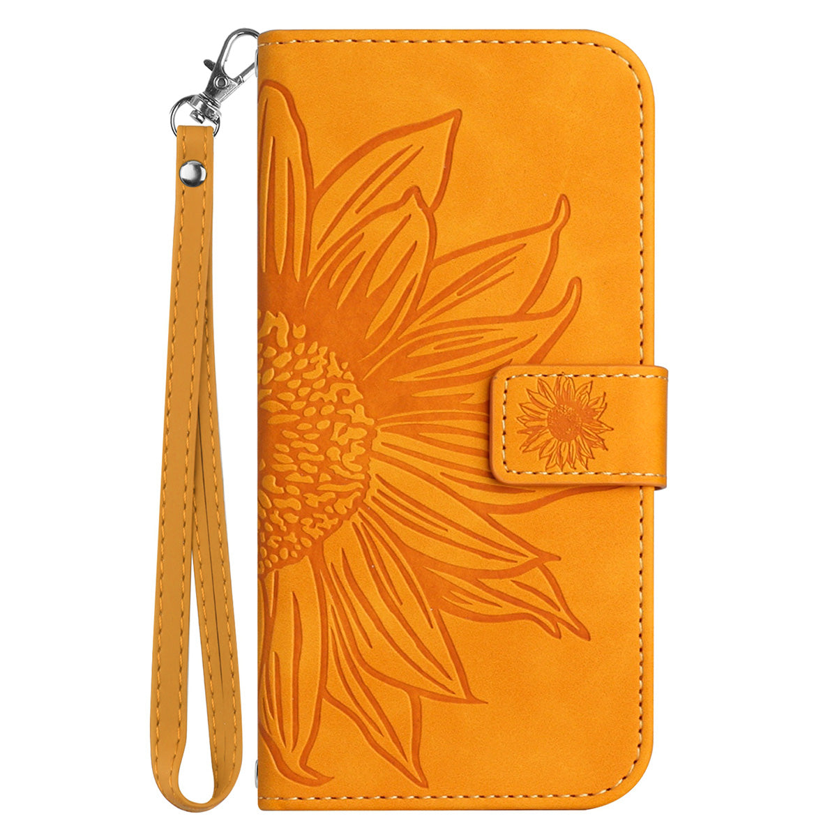 HT04 For Sony Xperia 1 V PU Leather Stand Phone Case Sunflower Pattern Wallet Shell with Hand Strap