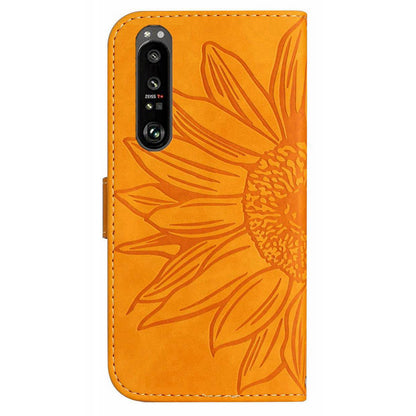 HT04 For Sony Xperia 1 V PU Leather Stand Phone Case Sunflower Pattern Wallet Shell with Hand Strap