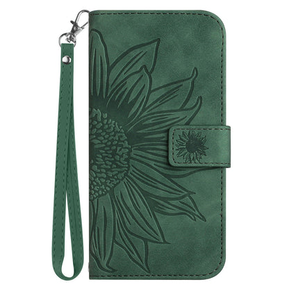 HT04 For Sony Xperia 1 V PU Leather Stand Phone Case Sunflower Pattern Wallet Shell with Hand Strap