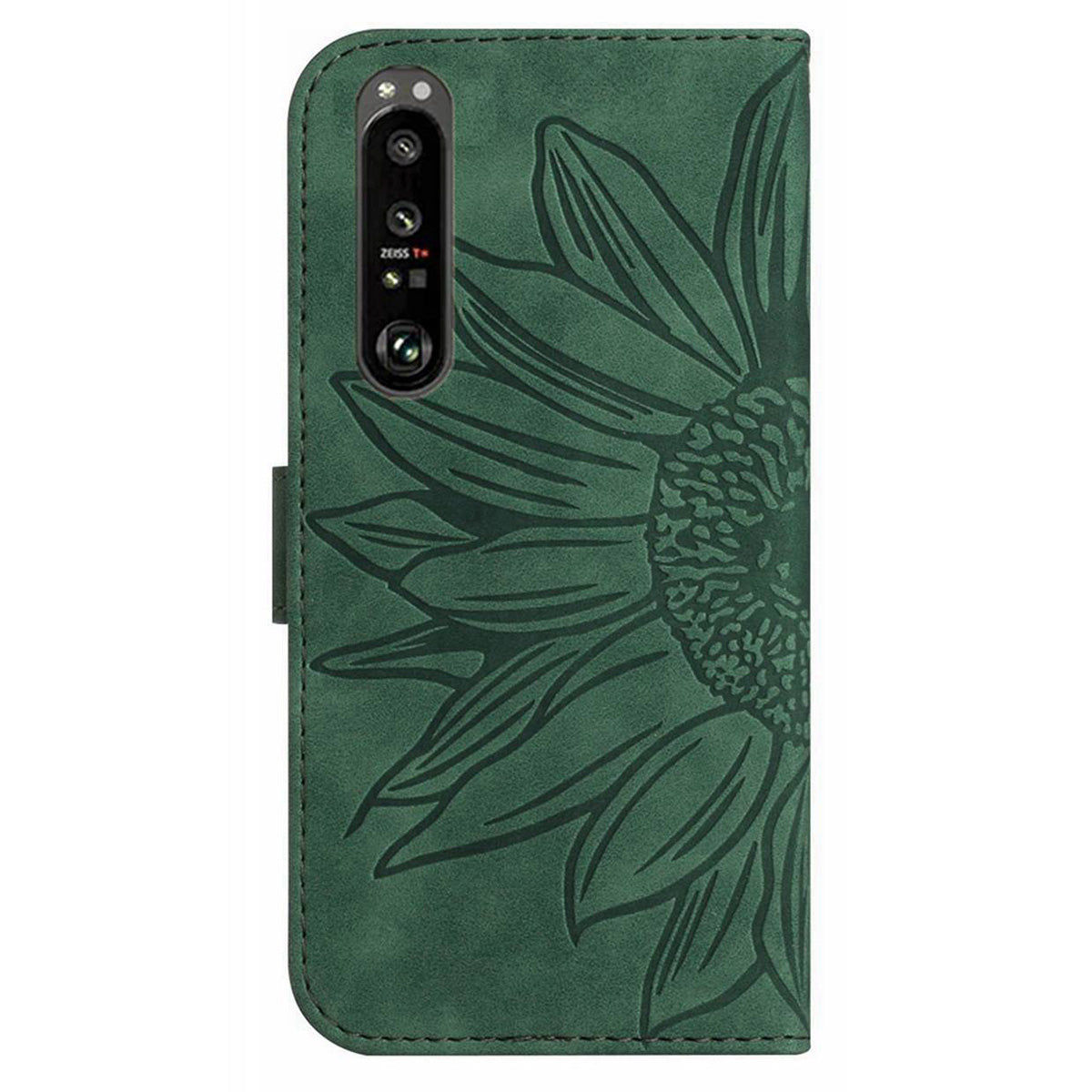 HT04 For Sony Xperia 1 V PU Leather Stand Phone Case Sunflower Pattern Wallet Shell with Hand Strap