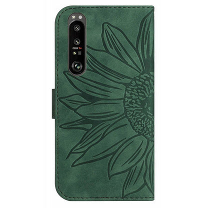 HT04 For Sony Xperia 1 V PU Leather Stand Phone Case Sunflower Pattern Wallet Shell with Hand Strap