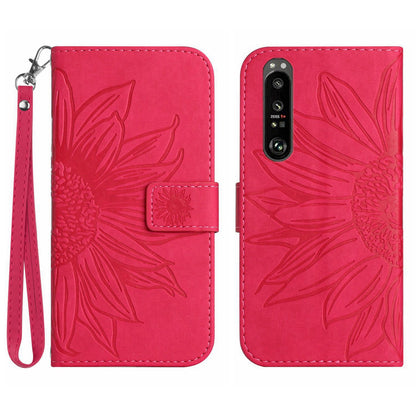 HT04 For Sony Xperia 1 V PU Leather Stand Phone Case Sunflower Pattern Wallet Shell with Hand Strap