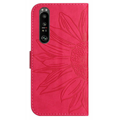 HT04 For Sony Xperia 1 V PU Leather Stand Phone Case Sunflower Pattern Wallet Shell with Hand Strap